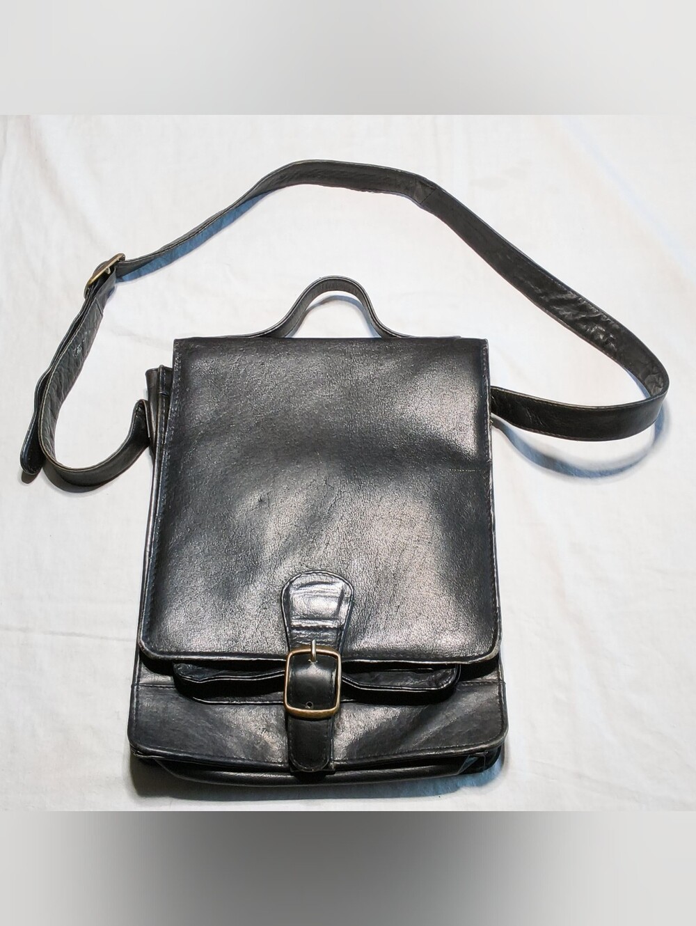 Boulder Ridge Black Full Grain Leather Messenger Bag Briefcase Organizer